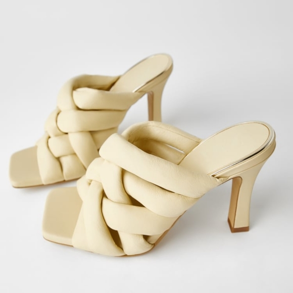Zara Padded woven leather heeled mules - Picture 6 of 8
